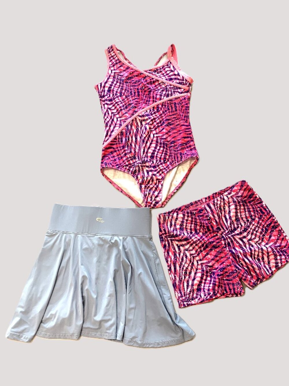 Like New Danskin Leotard & Shorts Set Sparkly Skirt with Under Shorts Size 10/12